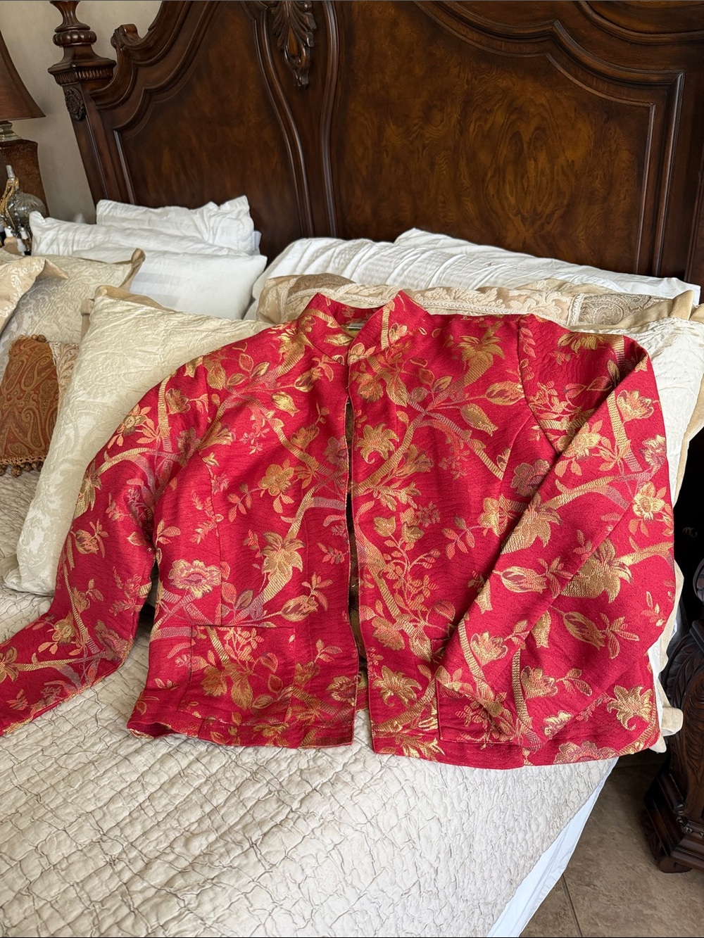 VINTAGE Chicos gold red plum Asian jacket size Medium 8-10 - Picture 2 of 16